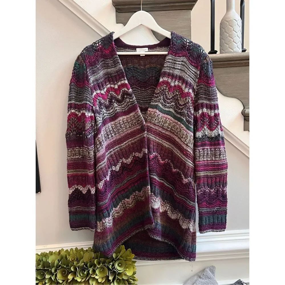 J. Jill Purple & Gray Mixed Knit Cardigan Sweater sz S EUC
